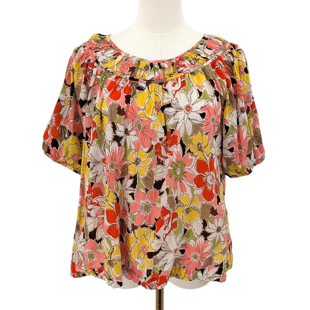 Boho Floral Cotton Peasant Blouse Ivy Jane Puff Sleeve Top S Cotton Summer